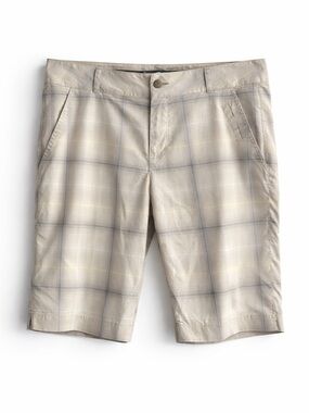 Columbia Titanium Plaid Hiking Shorts Womens Size 8 Outdoor Lightweight Beige